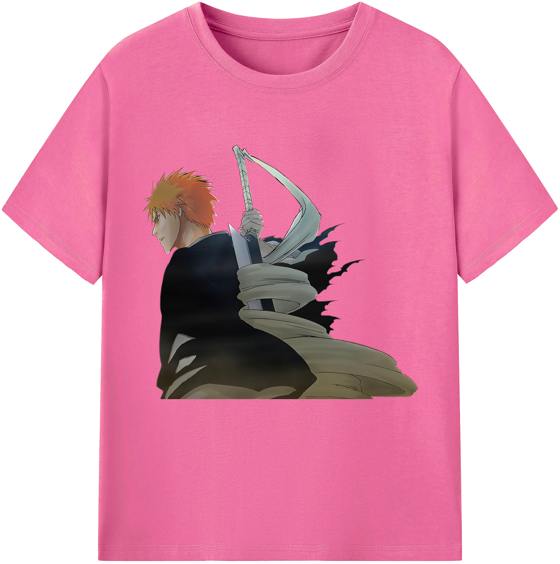 （画像用） ブリーチ 黒崎一護（くろさき いちご）BLEACH Kurosaki Ichigo レディースカジュアルプリントTシャツ（綿100％）
